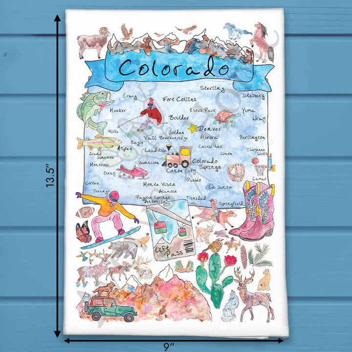 Colorado Map Flour Sack Tea Towel