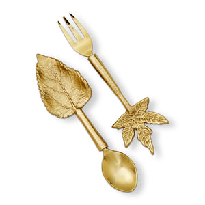 Leaf Appetizer Fork & Spoon-Gold 2 Piece