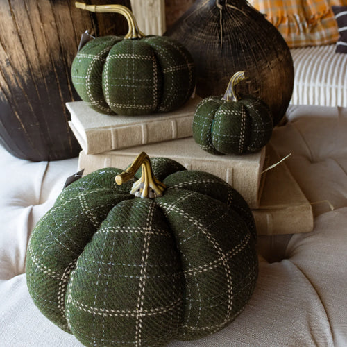 Plaid Green & Tan Fabric Pumpkins-Choose from 3 Sizes