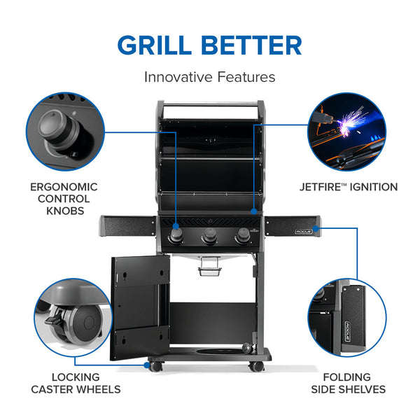 Napoleon Rogue 425 Black with SS Grids - Choose Propane or Natural Gas