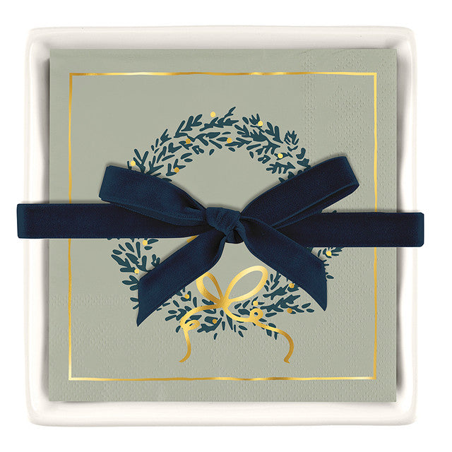 Holiday Ceramic Napkin Tray + Napkins - 3 Styles