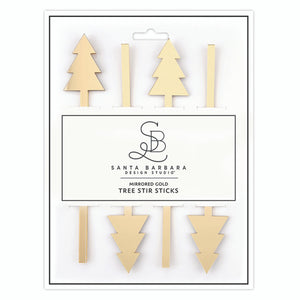 Mirrored Gold Tree Stir Sticks - Set of 4