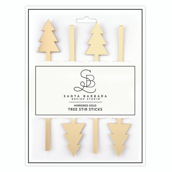 Mirrored Gold Tree Stir Sticks - Set of 4