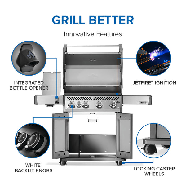 Rogue 525 Pro Stainless with Infrared Side Burner - Choose Propane or Natural Gas