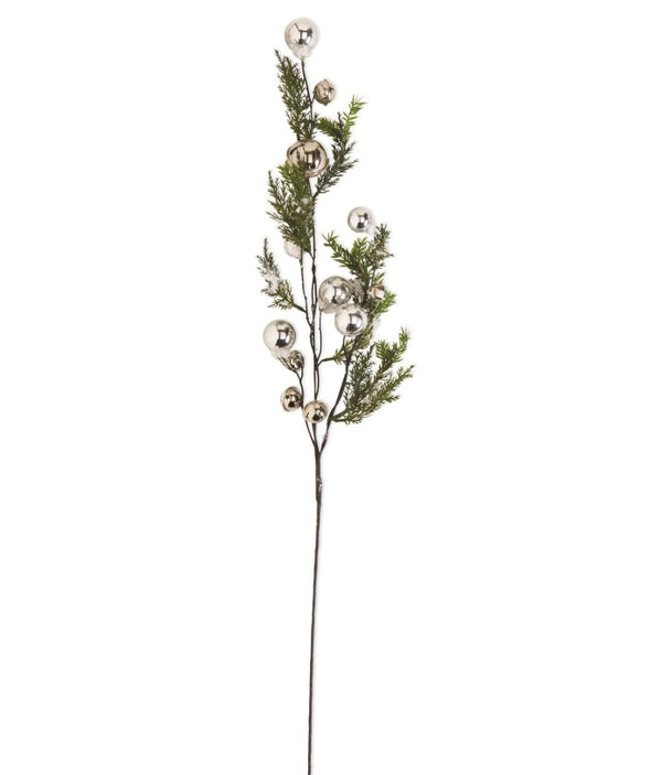 Snowy Pine Branch with Silver Bells