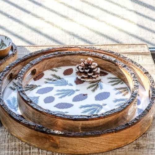 Round Wood Pinecone Tray - Choose from Small or Large