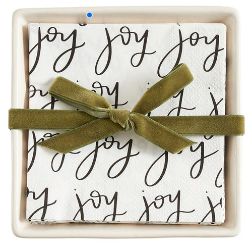 Holiday Ceramic Napkin Tray + Napkins - 3 Styles