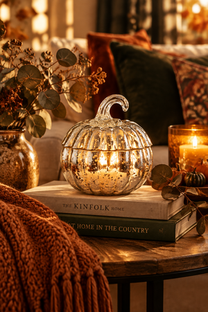 Small Silver Mercury Glass Pumpkin Candle - Apple Cinnamon or Pumpkin Spice