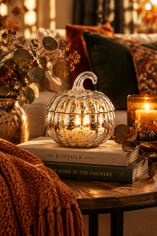 Small Silver Mercury Glass Pumpkin Candle - Apple Cinnamon or Pumpkin Spice