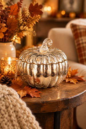 Medium Silver Mercury Glass Pumpkin Poured Candle - Apple Cinnamon or Pumpkin Spice