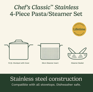 12 Quart Stock Pot Pasta/Steamer Set 4Pc. Chefs Classic Set by Cuisinart