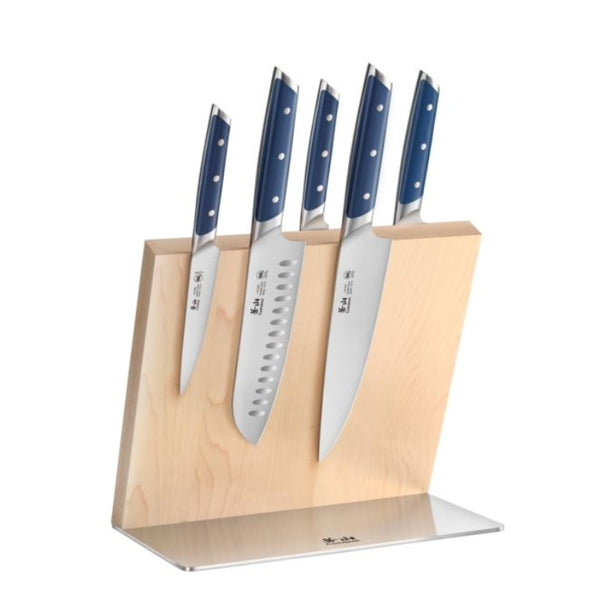 Akka Series Royal Blue 6 pc Magnetic Knife Block Set (Maple Block) by Cangshan