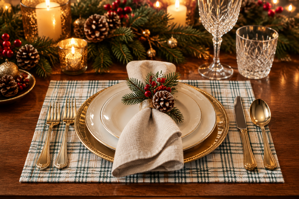 Sage and Gold Plaid Placemats