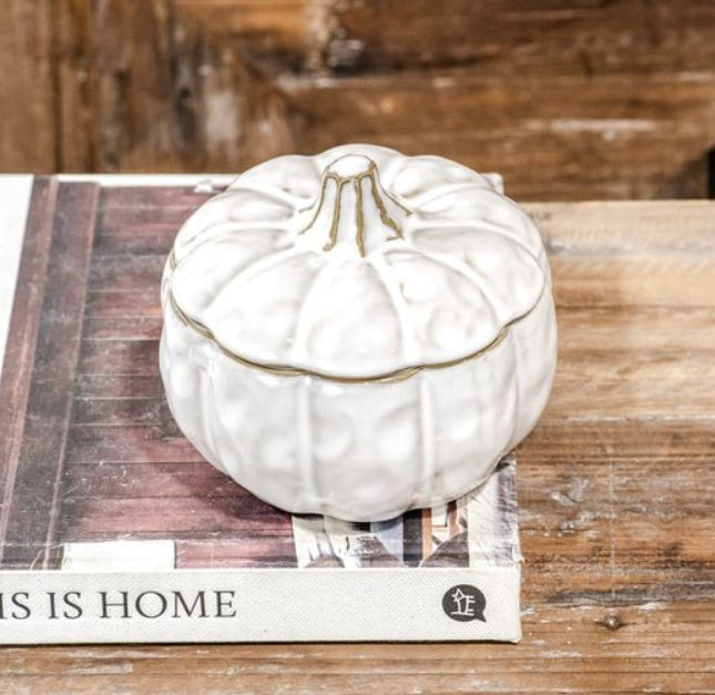 Glazed Pumpkin Bowl with Lid