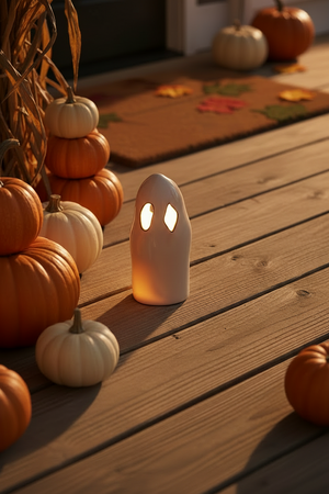Stoneware Ghost Lantern Cut-Out Eyes - Choose Small or Large
