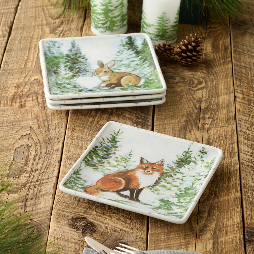 Winter Cabin Dessert Plate - Choose Your Favorite Woodland Creature