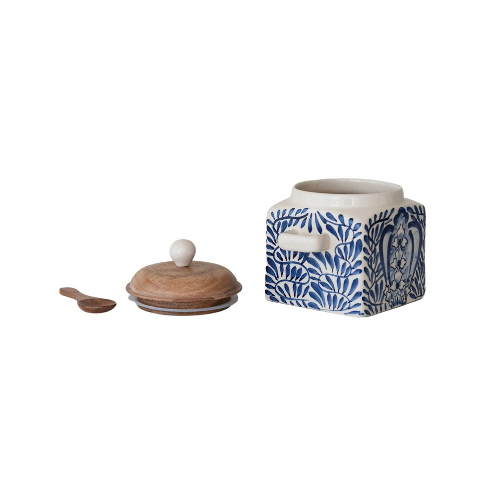 Hand-Painted Stoneware Canister with Lid & Spoon