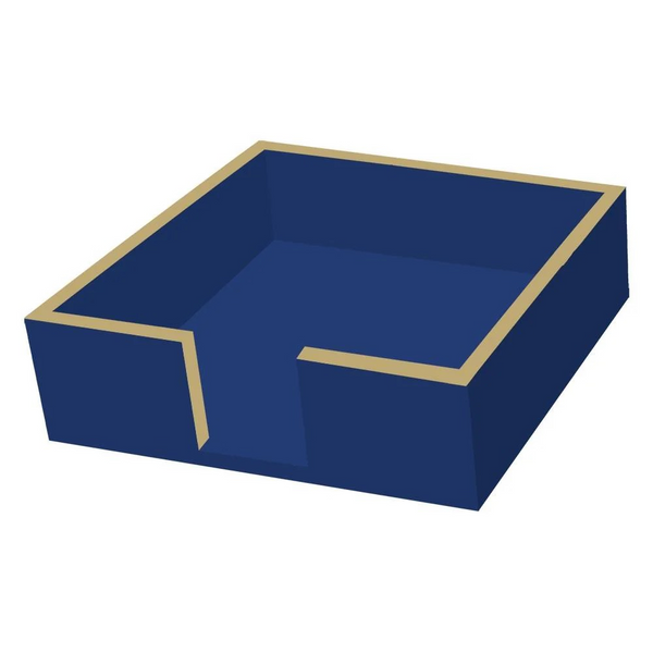 Beverage Napkin Holder Wood Blue with Gold Trim