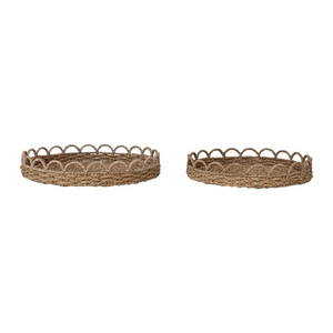 Decorative Woven Seagrass Scalloped Tray - Choose From 2 Sizes
