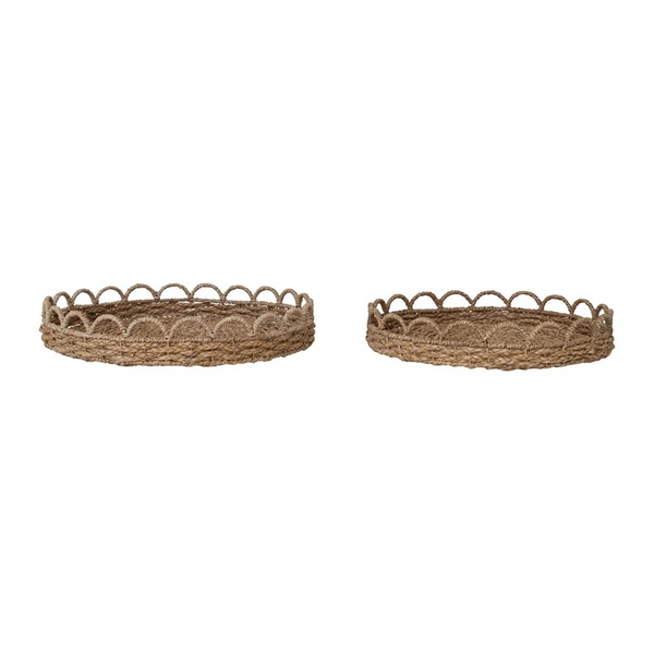 Decorative Woven Seagrass Scalloped Tray - Choose From 2 Sizes