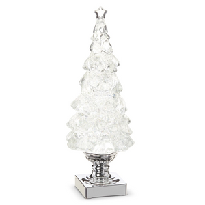 14" Lighted Tree with Silver Swirling Glitter