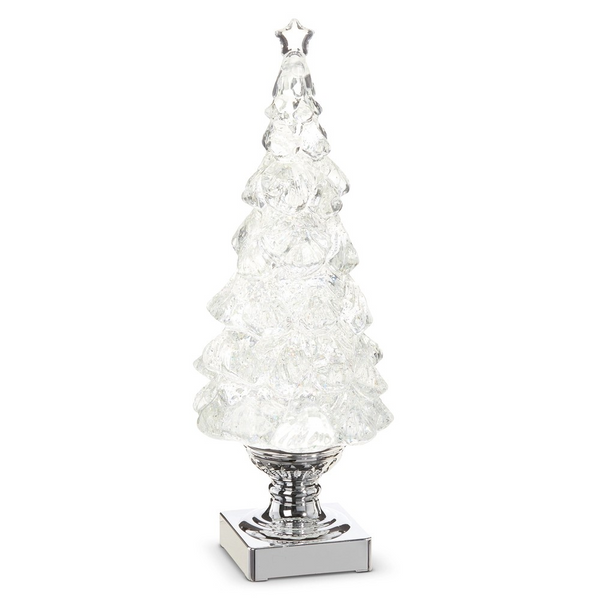 14" Lighted Tree with Silver Swirling Glitter