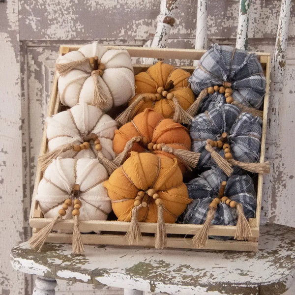 Fabric Pumpkin with Bead Tassel 3 Different Styles