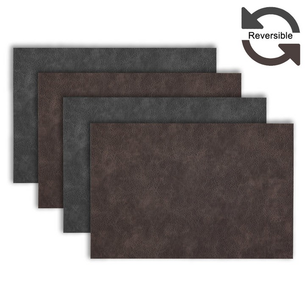 Grey/Brown Florence Placemats Reversible Vegan Leather - Set of 4