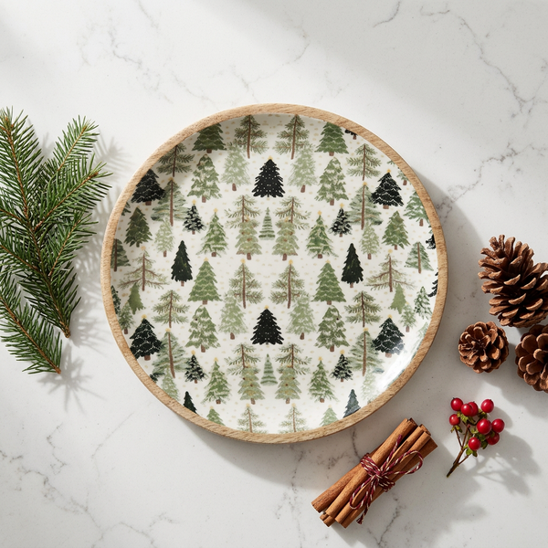 Christmas Trees Enameled Wood Tray - 3 Sizes to Choose From