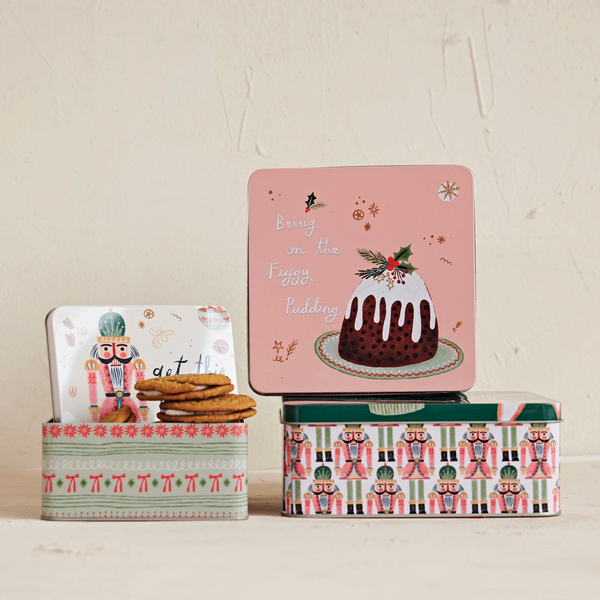 Embossed Tin with Lid & Holiday Treats, Set of 3