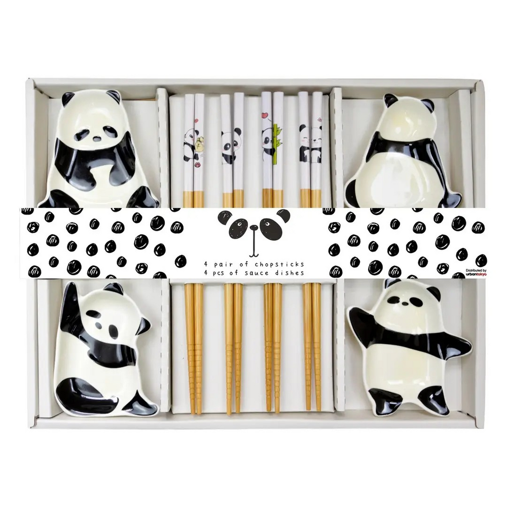 Panda Wooden Chopsticks and Sauce Dish Gift Set