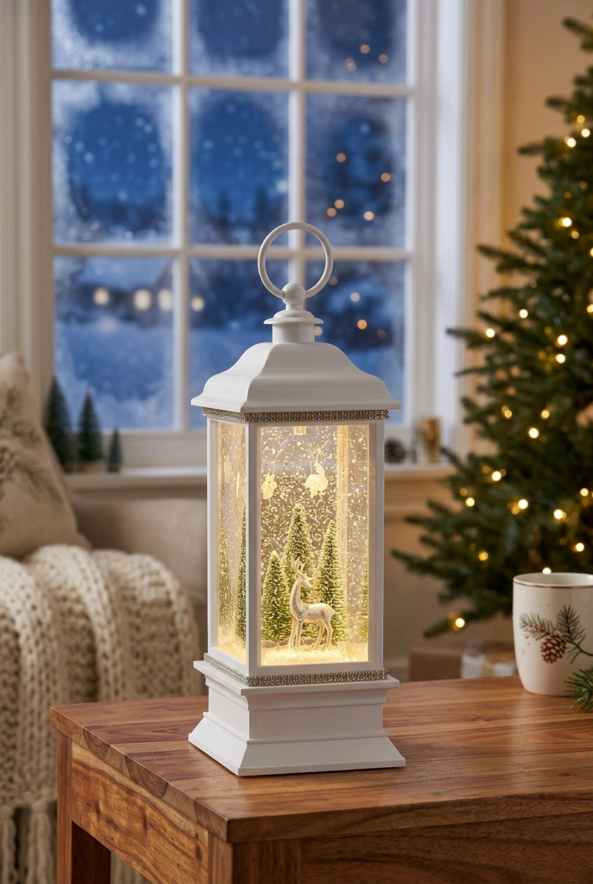 Snowy Reindeer Animated Lighted Water Lantern