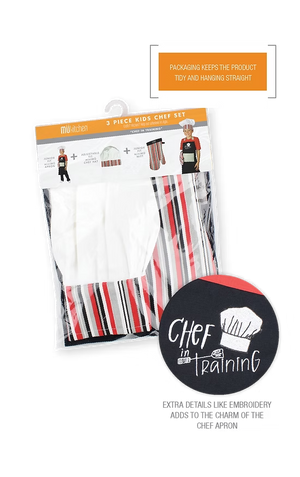 3 Piece Mini Kids Chef Set: Apron, Mitt, & Hat - 2 Different Options to Choose From