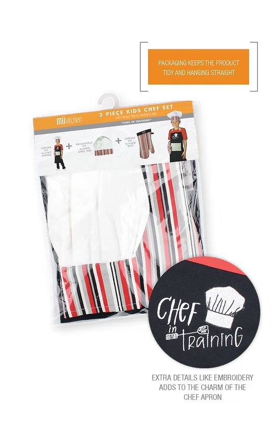 3 Piece Mini Kids Chef Set: Apron, Mitt, & Hat - 2 Different Options to Choose From