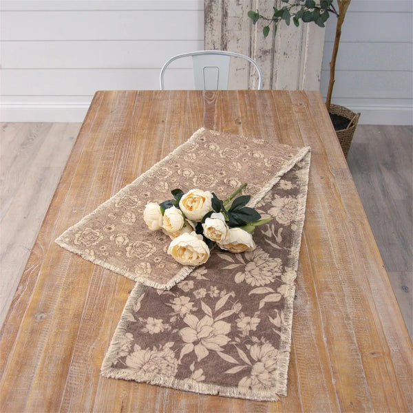 Table Runner - Sepia Floral Pattern Reversible