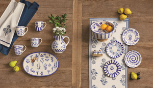 Block print cotton table runner 72"