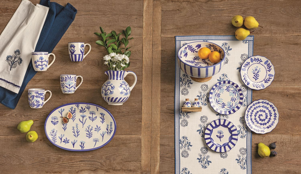 Block print cotton table runner 72"