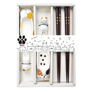 Cutie Cat 6 Piece Chopsticks Sauce Dish and Rest Gift Set