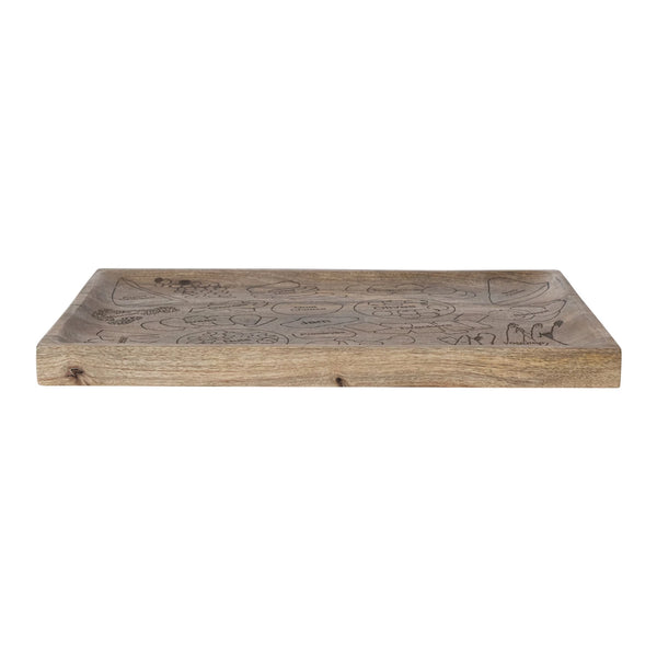 Mango Wood Serving Board with Etched Charcuterie Spread