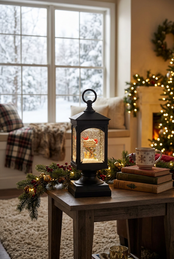 Cardinal on Sign Lighted Water Lantern