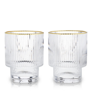 Deco Meridian Gold Rimmed Whiskey Crystal Tumblers - Set of 2