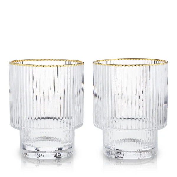 Deco Meridian Gold Rimmed Whiskey Crystal Tumblers - Set of 2