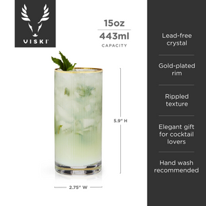 Deco Meridian Gold Rimmed Crystal Highball Glasses Set of 2