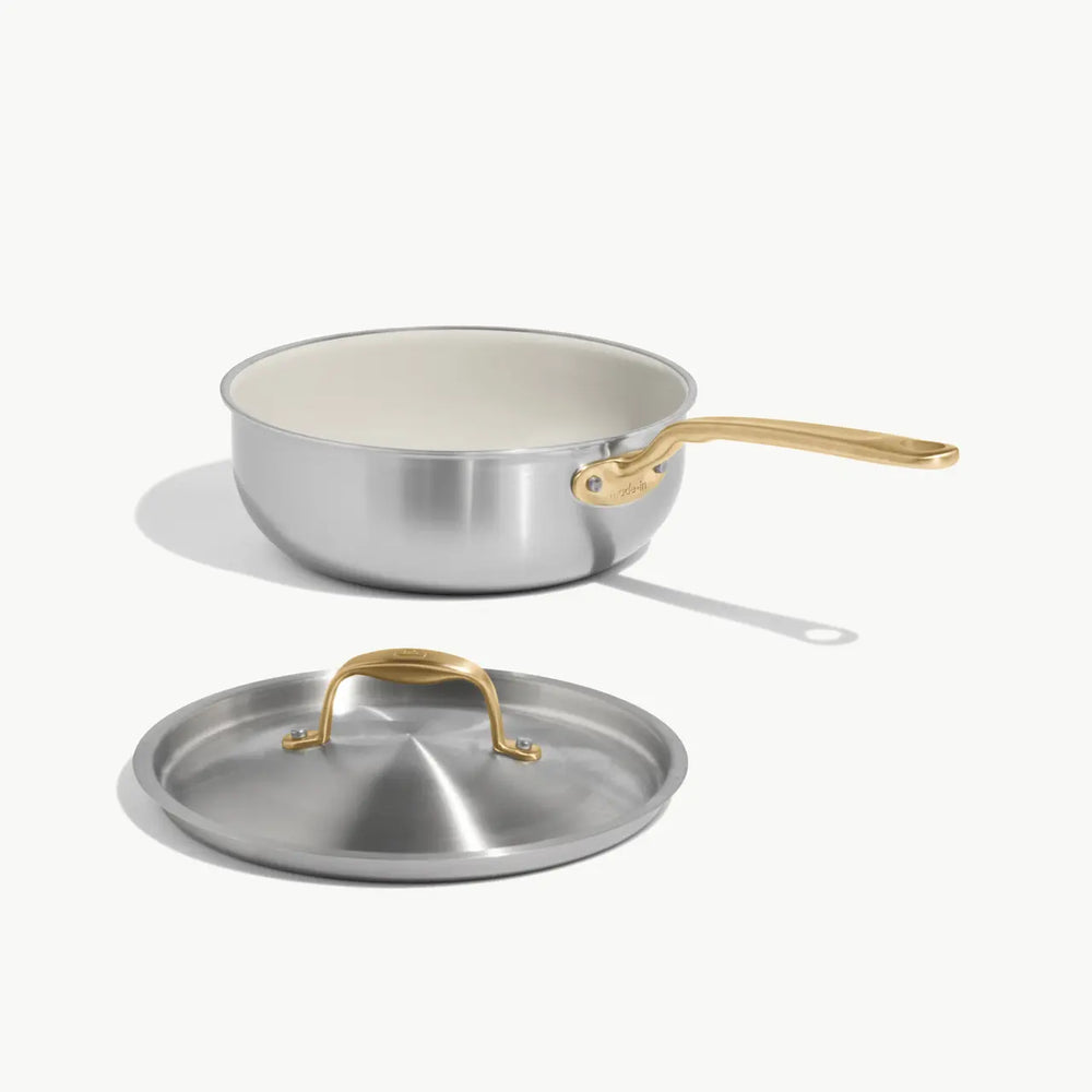 CeramiClad Saucier W/ Lid and Antique Brass Handel