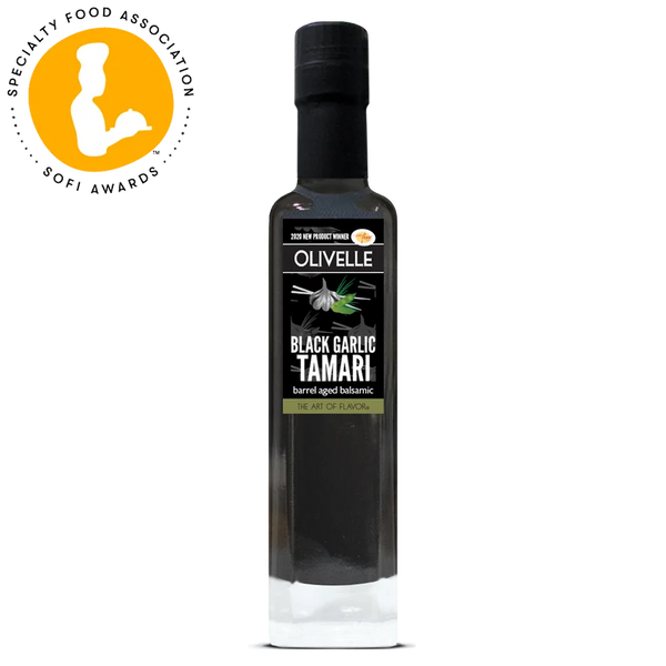 Black Garlic Tamari Barrel Aged Balsamic by Olivelle