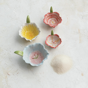 Hand-Painted Stoneware Flower Shaped Prep Bowls, Set of 4