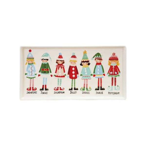 Stoneware Platter with Santa's Elves
