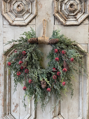Frosted Balsam and Red Berry Wreath - Available in 16" & 28"