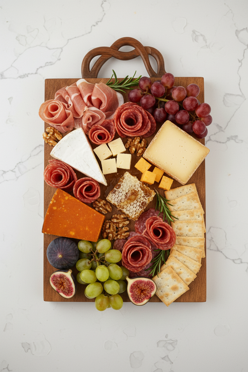 Wooden cutting board with a handle on a white background