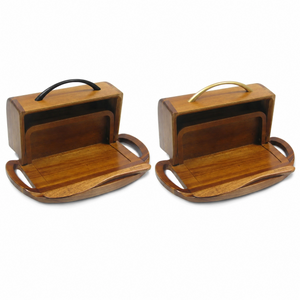 Acacia Wood Flip-Top Butter Dish with Spreader - Black Matte or Gold Finished Handle